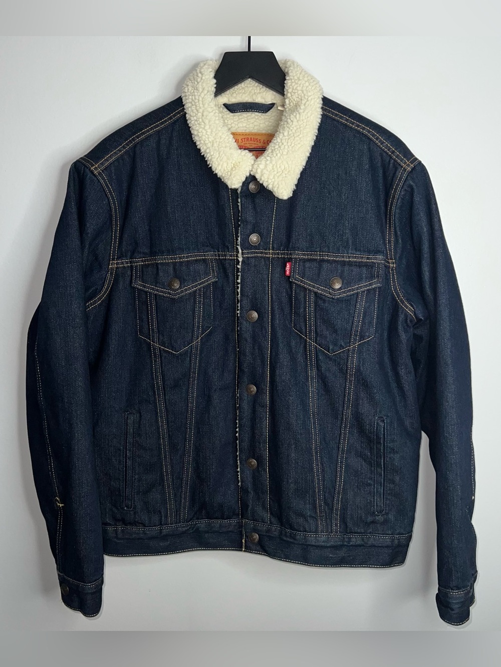 Levis Type 3 Trucker Denim Jean Sherpa Jacket Mens Medium Dark Blue